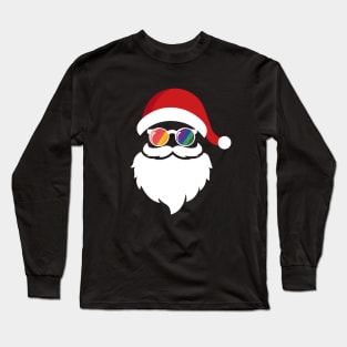 LGBT Gay Pride Santa Claus Face Christmas Rainbow Flag Cute Long Sleeve T-Shirt